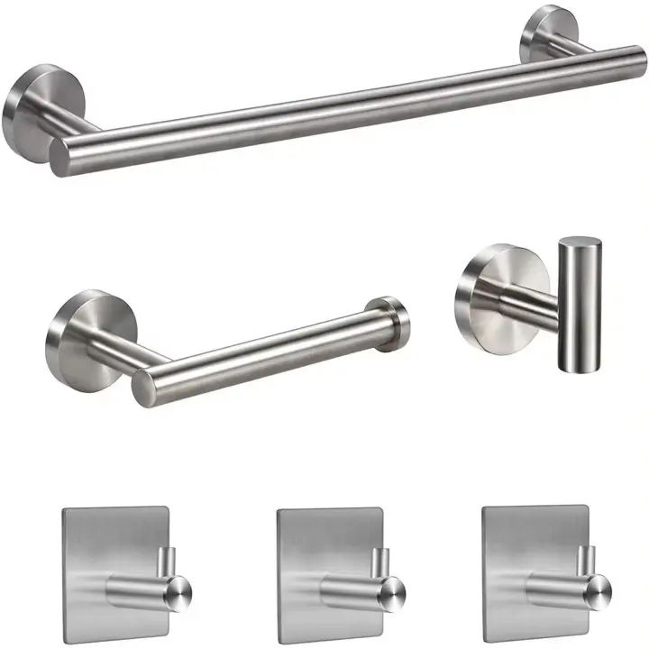 Toalleros de Baño, 6PCS Accesorios Baño Inoxidable con Tornillos, 3 Ganchos para Toallas y portarrollos de Papel higiénico, Accesorios de Pared para baño y Cocina, 40cm, Plata - 1
