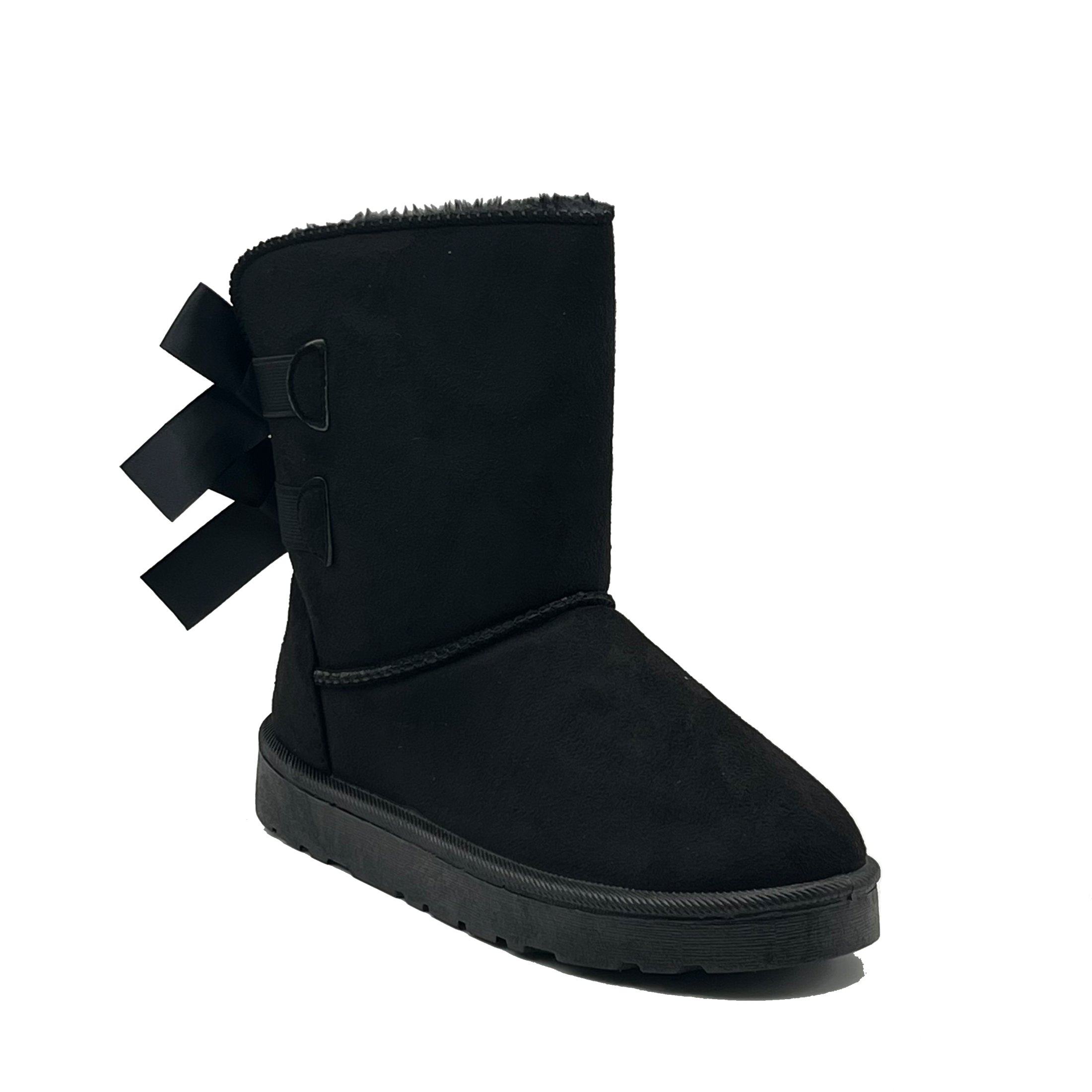 Botas de nieve con dos lazos para mujer, zapatos planos de felpa gruesa, cálidos, invierno para mujer
