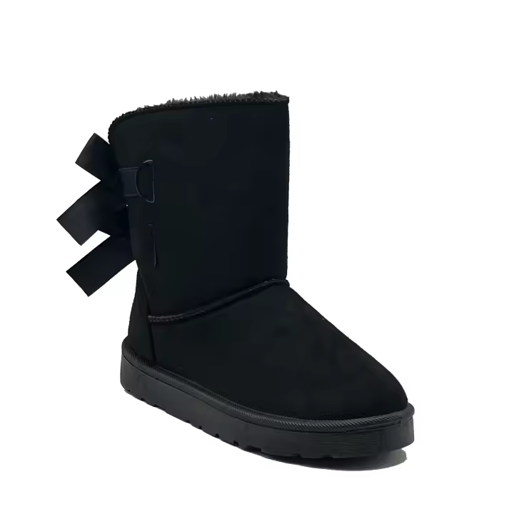 Botas de nieve con dos lazos para mujer, zapatos planos de felpa gruesa, cálidos, invierno para mujer - 1