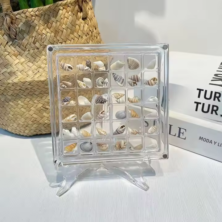 Caja De Exhibición De Conchas Magnéticas Acrílicas Con 36 Cuentas Caja De Almacenamiento Para Joyería Y Uñas Organizador De Contenedor Transparente Moderno - 1