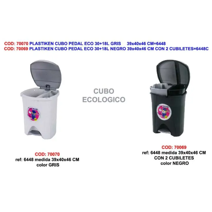Plastiken cubo pedal eco 30+18l grafito 2 cubil 39x40x46cm 6448c - 1