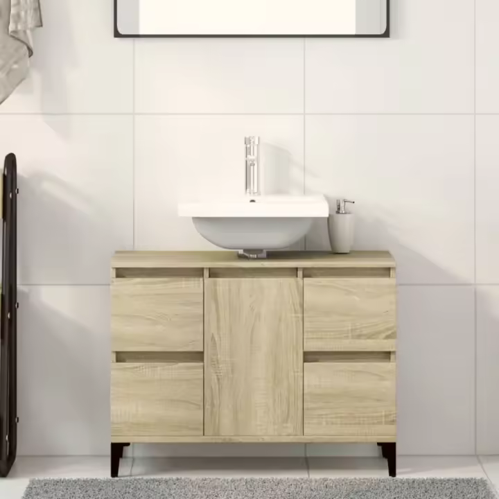 vidaXL Armario de lavabo madera contrachapada roble Sonoma 80x33x60 cm - 1