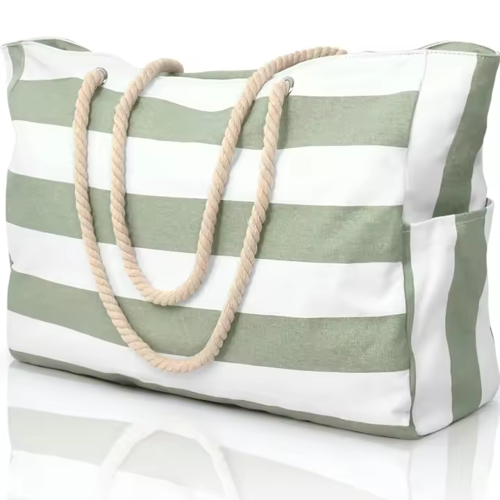 Bolsas de playa para mujer, bolso grande impermeable con cremallera, bolso de playa, impermeable, resistente a la arena, bolso de piscina, bolso grande, verde claro - 1