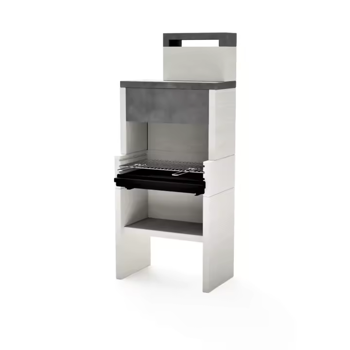 TUOZI - Barbacoa de Obra para Carbón Modelo VENIT FLEX PLUS HOTTE (Gris/Blanco - 78 x 47 x 185 cm) REF: 8065 - 1