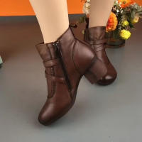 Botas De Tobillo Con Cierre Lateral Y Tacón Bajo Para Caminar Diseño Casual De Invierno Adecuadas Para Playa Y Uso Diario Material De Suela De Goma - details 0