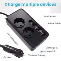 Inversor de alimentación de automóviles 200W DC 12V a AC 220V 2X Puertos USB 2X Tipo C Convertidor automático - details 4
