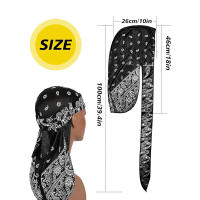 2PCS Turban De Tela Impresa Para Hombres Gorro De Pirata Con Cuerda Larga Accesorios De Cabello Durag Biker Capa Unisex Casual - details 2
