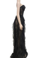 Beyprern Vestido Maxi De Fiesta Elegante Con Volantes Y Plumas Chiffon Mesh Transparente Sin Mangas Corte Suelto Para Mujer - details 1