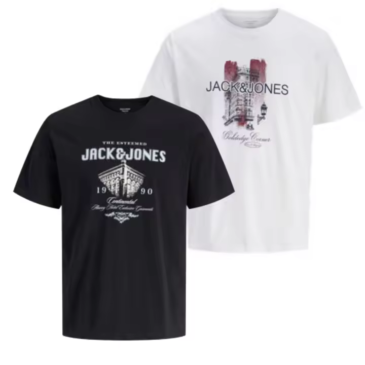 Jack & Jones Hombre Pack 2 Camisetas de Algodón Mod JORSTAR  logo estampado moda casual informal  REF 276510 - 1
