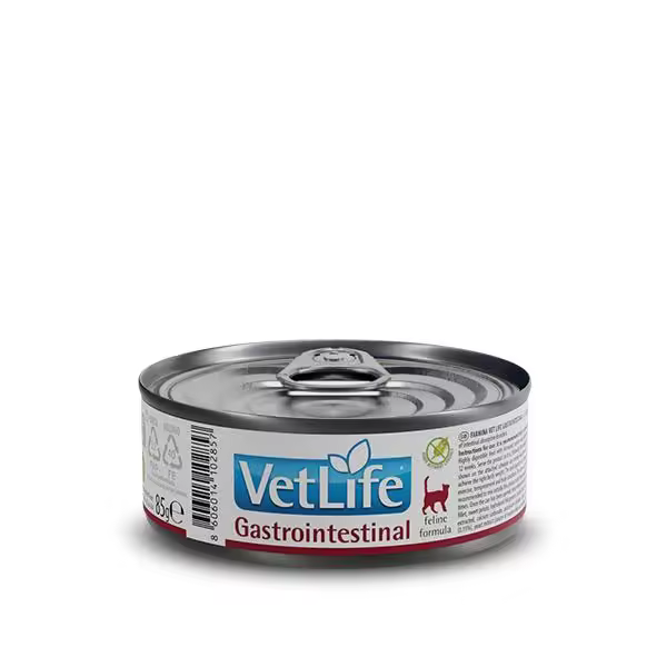 FARMINA VET LIFE CAT GASTROINTESTINAL CAJA 12X85GR / alimento dietético completo formulado para la reducción de los trastornos agudos de la absorción intestinal en gatos. - 1