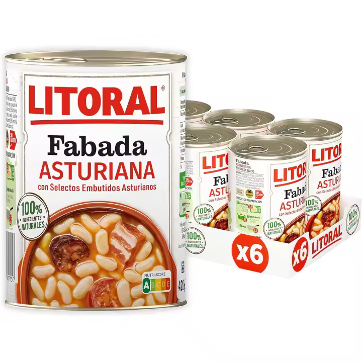 Fabada Asturiana LITORAL - Plato Preparado Sin Gluten - Pack de 6x420 g - 1