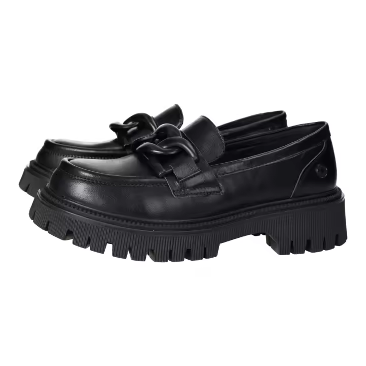 Zapatos Mocasín marca REFRESH para mujer en color negro. Mocasines para mujer con suela track en color negro para mujer con plataforma, estilo casual, mocasines casuales Refresh - 1