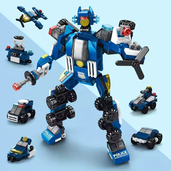 Juguete De Construcción De 6 En 1 Robot De Policía Bloques De Vehículo Modelo Regalo De Cumpleaños Y Navidad Para Niños - 1