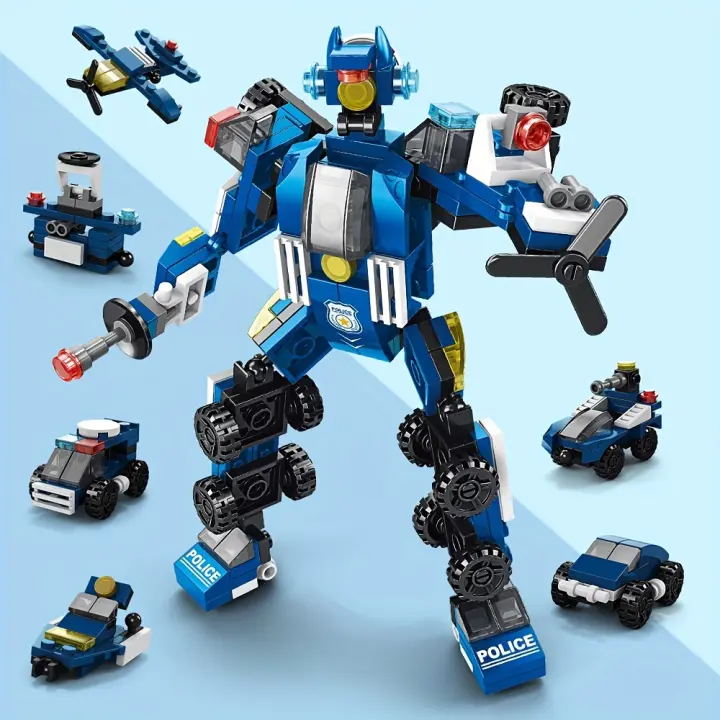 Juguete De Construcción De 6 En 1 Robot De Policía Bloques De Vehículo Modelo Regalo De Cumpleaños Y Navidad Para Niños - 1