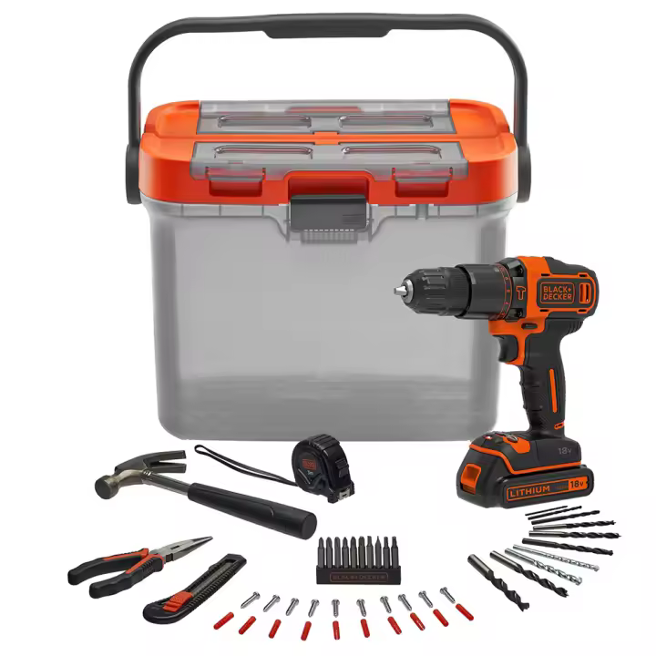 Brico kit con taladro percutor 18v y accesorios bcksb05-qw black+decker - 1