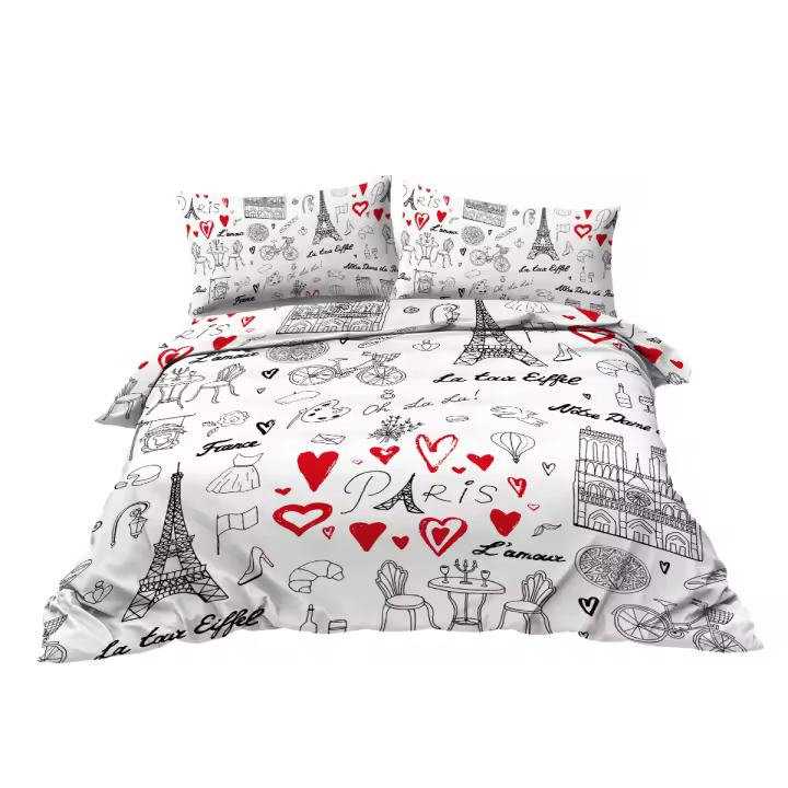 Conjunto De Ropa De Cama Con Diseño De Torre De París 3 Piezas Funda De Edredón Y 2 Almohadillas Para Cama Familiar Moderna Y Cómoda Para Todas Las Estaciones - 1