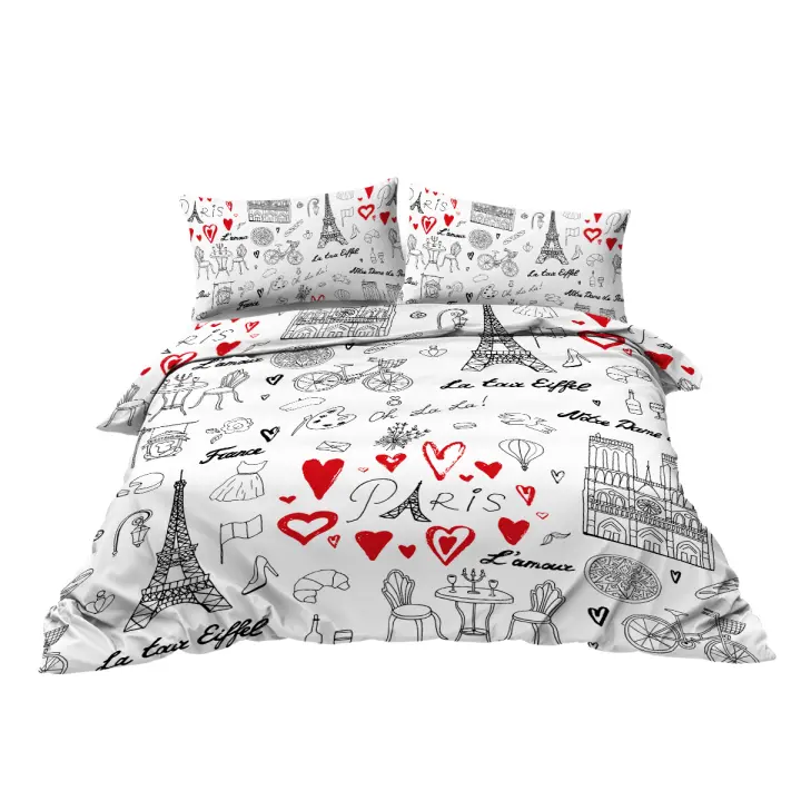 Conjunto De Ropa De Cama Con Diseño De Torre De París 3 Piezas Funda De Edredón Y 2 Almohadillas Para Cama Familiar Moderna Y Cómoda Para Todas Las Estaciones - 1