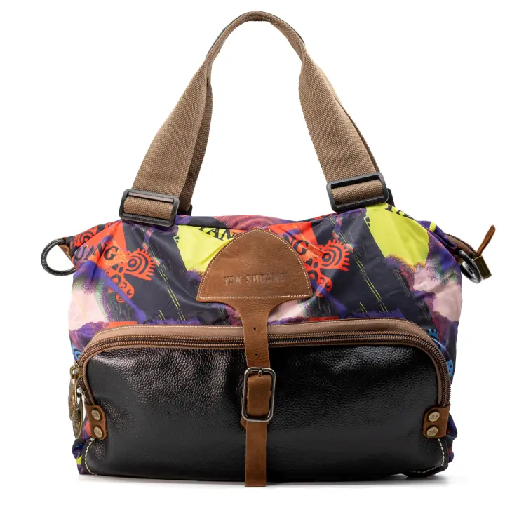 DUNNE BRAND YAN SHUANG Bolso “Cuervo de Colores” - Multicolor, Algodón y Piel, Hecho a Mano, Regalo para Mujer - 1
