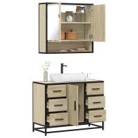 vidaXL Set de muebles baño 2 pzas madera contrachapada en color Roble ahumado/Roble Sonoma/Gris sonoma y más | almacenamiento funcional diseño moderno para baño dormitorio sala - details 1