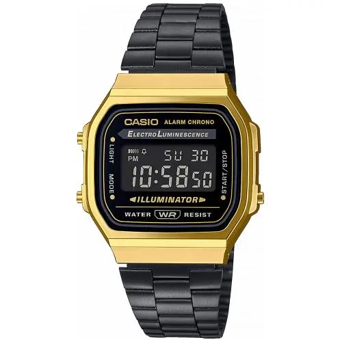 RELOJ  CASIO A168WEGB-1BEF RETRO VINTAGE DORADO Y NEGRO UNISEX - 1