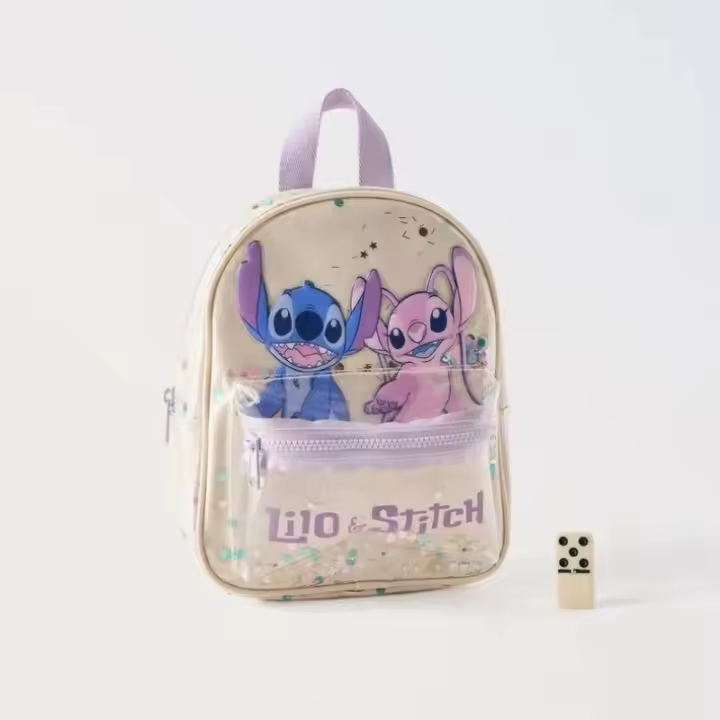 Nueva Mochila Disney Para Niños Y Niñas Con Estampado De Stitch En Color Off-White Decoración De Estrella De Lentejuelas Transparente Y Estilo Lindo De Alta Calidad - 1