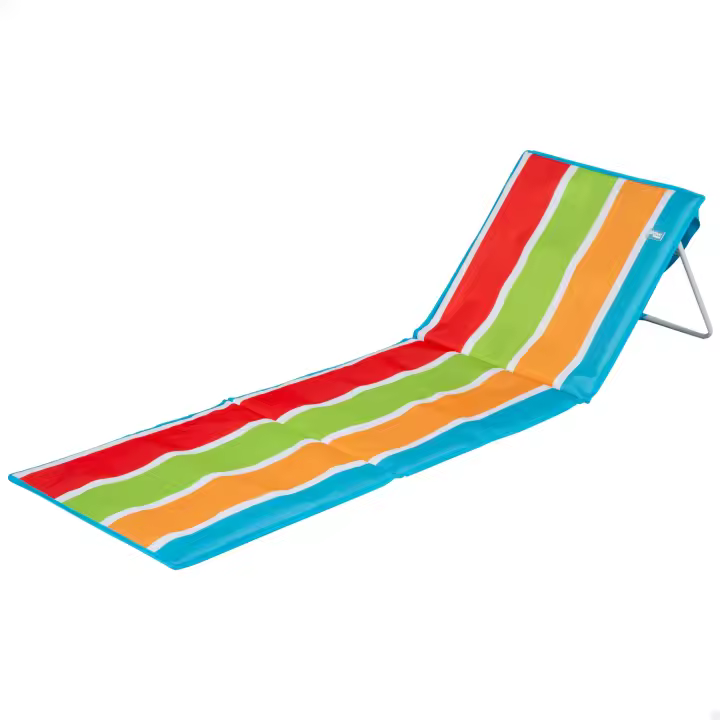 Aktive - Esterilla playa acolchada con respaldo, 155x52x40 cm, multicolor a rayas, soporta un peso máximo de 110 kg, estructura acero, tejido Oxford 600D, asa hombro de transporte, esterilla de playa plegable, esterillas con respaldo - 1