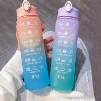 Botella Deportiva De 700ml Resistente a Altas Temperaturas Con Pajita Graduada Copa De Plástico De Color Arcoíris Con Diseño Frotado Progresivo - details 0