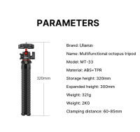 VIJIM Ulanzi MT-33 Trípode Flexible De Octopus Para Cámara De Teléfono DSLR Diseño 2 En 1 Con Soporte Para Teléfono Y Enchufe Frío Lado Con Tornillo 1/4 - details 10