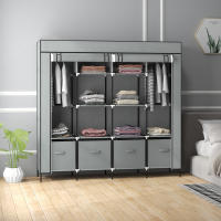 HOMCOM Armario de Tela para Dormitorio Armario Portátil con 10 Compartimentos 2 Rieles Colgantes y 4 Cajones de Tela 166x42,5x169,5 cm Gris Oscuro - details 1