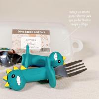 Althea Living Juego de cubiertos  en forma de dinosaurio de acero inoxidable y silicona orgánica, antiasfixia, para niños de 10 meses a 5 años - details 2