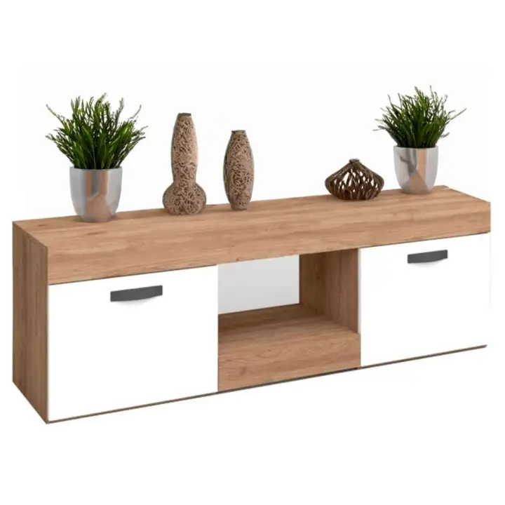 Miroytengo Mesa TV Argos 2 Color Blanco y Naturale 2 Puertas Salón Comedor Módulo Estilo Moderno 49x150x40 cm - 1
