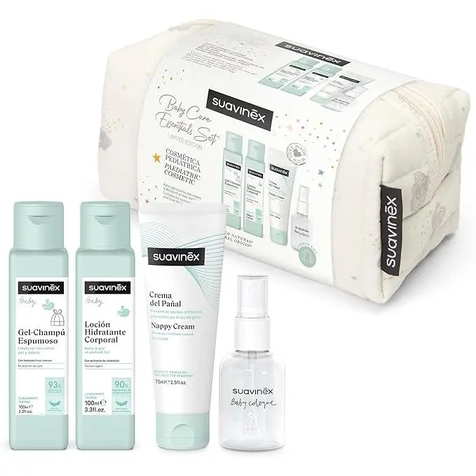 NECESER  Suavinex para bebé ideal como regalo para bebé. Este neceser de tela para bebé incluye: Gel - Champú Espumoso 100 ml + Loción Hidratante Corporal 100 ml + Crema del Pañal 75 ml + Colonia para Bebés, Baby Cologne 50 ml PARA EL ASEO DIARIO. Can - 1
