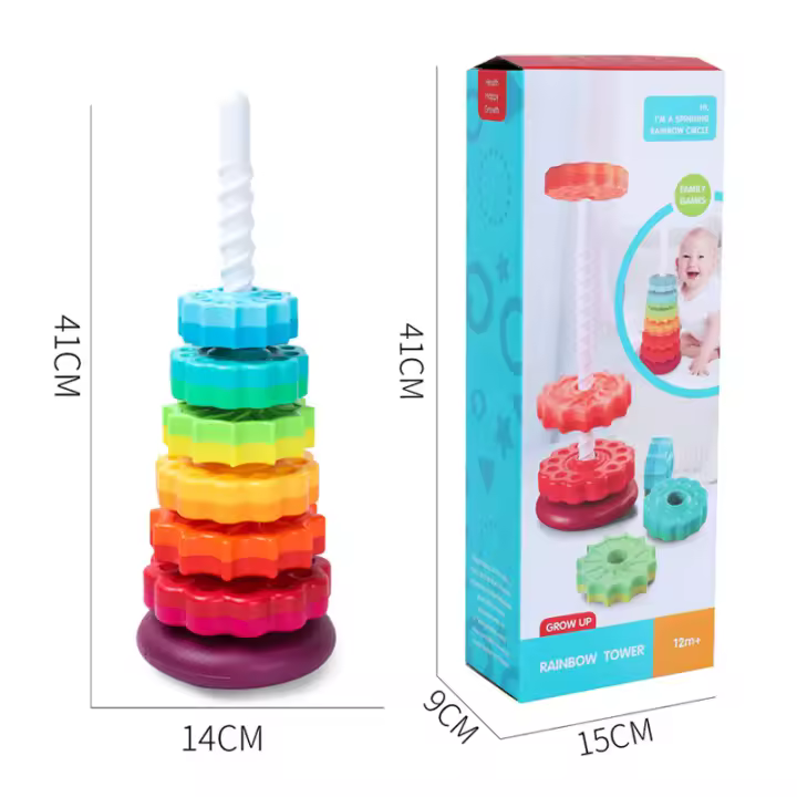 Juguete Educativo Montessori Para Niños Torre De Encaje Giratorio Arcoíris Juguete Sensorial Para Desarrollo De Habilidades Motoras Regalos Para Niños - 1