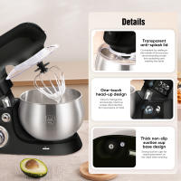 Batidora de pie de 1300 W - Tazón de 5 L - 6 velocidades - Acero inoxidable - Negra - Batidora de pan multifunción para cocina - details 5