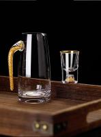 Juego De 7 Copas Pequeñas De Vino Con Película De Oro Dispensador De Baijiu Cristal Transparente Para El Hogar Estilo Minimalista Moderno - details 18