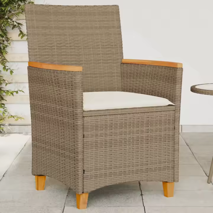 vidaXL Sillas de jardín con cojín 2 uds ratán PE beige y madera acacia - 1