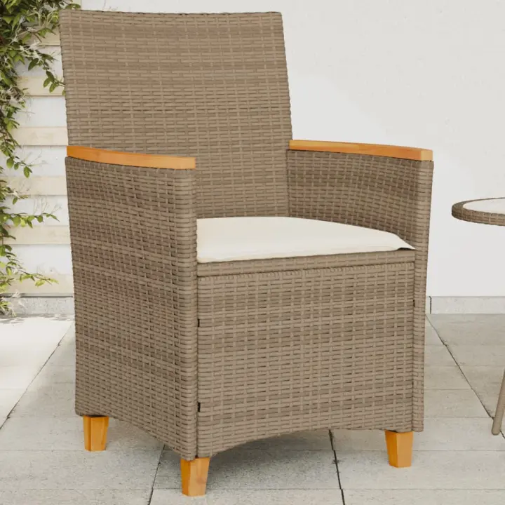 vidaXL Sillas de jardín con cojín 2 uds ratán PE beige y madera acacia - 1