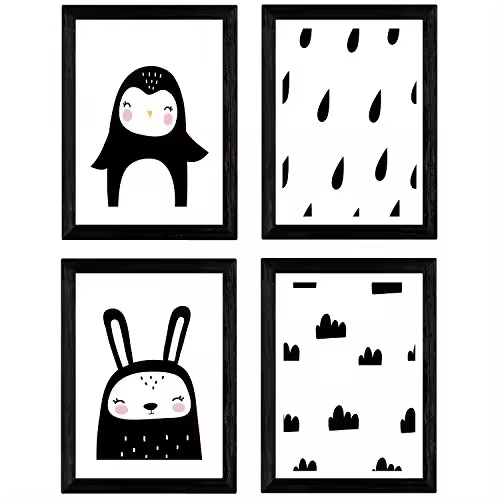 Nacnic Set De 4 Láminas "Conejo Y Pingüino". Posters De Animales. - 1
