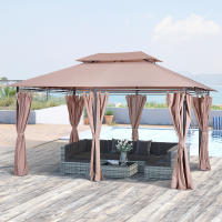 Outsunny Cenador de Jardín 3x4 m Marco Acero Gazebo con Doble Techo 6 Cortinas Laterales 8 Orificios de Drenaje Buena Ventilación para Fiestas Eventos - details 1