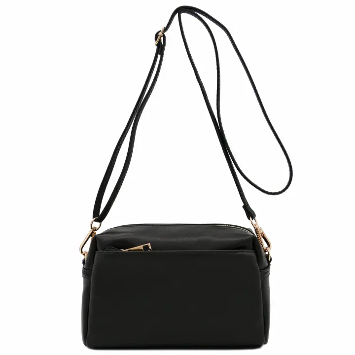Bolso bandolera Pequeño with Tres crematalleras y Correa ajustable para el hombro en Negro - 1
