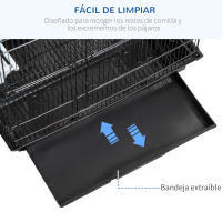 PawHut Jaula para Pájaros 46,5x35,5x92 cm Pajarera de Metal con Puertas 4 Comederos 3 Perchas Columpio Bandeja Extraíble y Asa de Transporte para Loro Canario Periquito - details 4