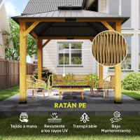 Outsunny Conjunto Jardín Exterior de Ratán con Cojines Conjunto Terraza Resistente a la Intemperie Muebles Jardín Exterior con 2 Sillones Sofá de 3 Plazas Mesa Patas de Madera de Acacia Natural - details 4