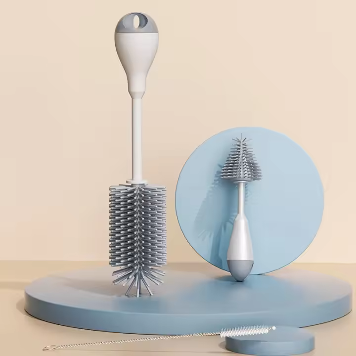 Set De Limpieza Para Bebé 3 En 1 Con Escobilla De Silicona Giratoria De 360 Grados Botella Almohadilla Cuchara Y Pajita Para Lactantes - 1