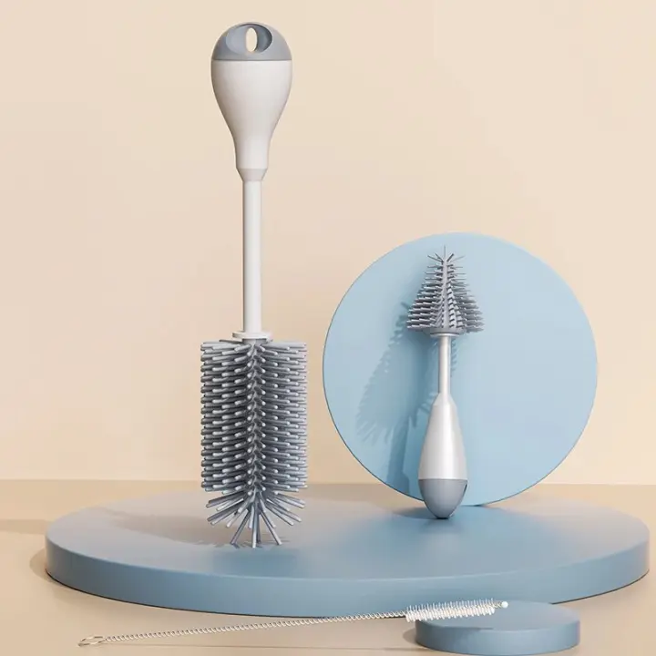 Set De Limpieza Para Bebé 3 En 1 Con Escobilla De Silicona Giratoria De 360 Grados Botella Almohadilla Cuchara Y Pajita Para Lactantes - 1