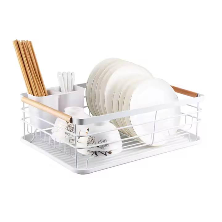 Escurreplatos de Acero Inoxidable con Soporte para Utensilios Extraible, Portavasos y Estante de Gran Capacidad - Escurridor de Platos con Bandeja de Goteo - 43x31x14cm - 1