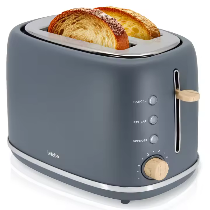 Briebe TA1166GRY Nordic Tostadora Pan Ranura Ancha, Tostador 2 Rebanadas, 6 Niveles Tostado, Calientapanecillos, 870W, Gris - 1