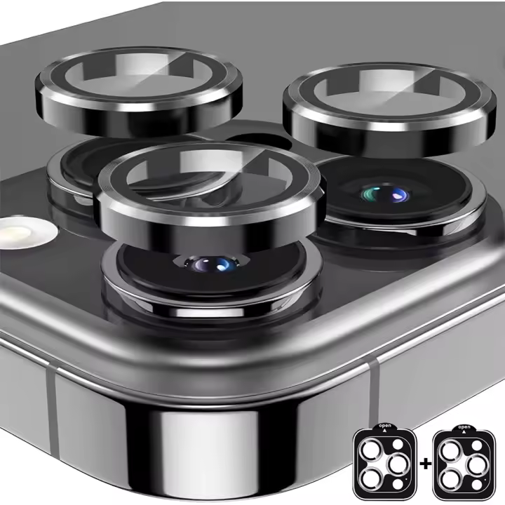 2PCS Protector De Lente De Cámara De Titanio Negro Para iPhone 16 pro Max 15 plus 14 13 Mini 12 11 16Pro Vidrio Templado Resistente a Arañazos Accesorios Para Teléfono Móvil - 1