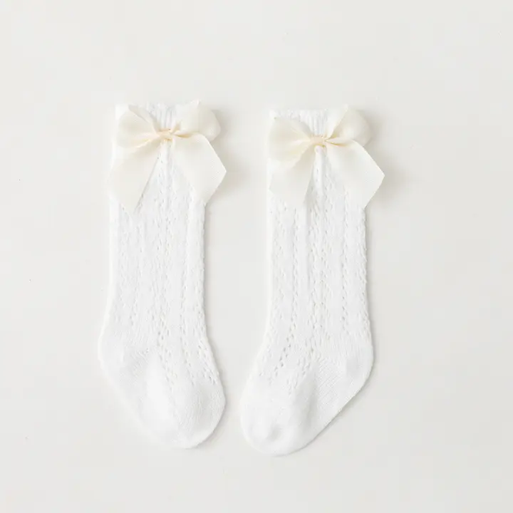 Calcetines De Verano Para Niñas Con Lazo Calcetines Largos Hasta La Rodilla De Algodón Y Spandex Para Bebés Y Niñas Todoterreno Transpirables Suela Hueca Diseño De Princesa - 1
