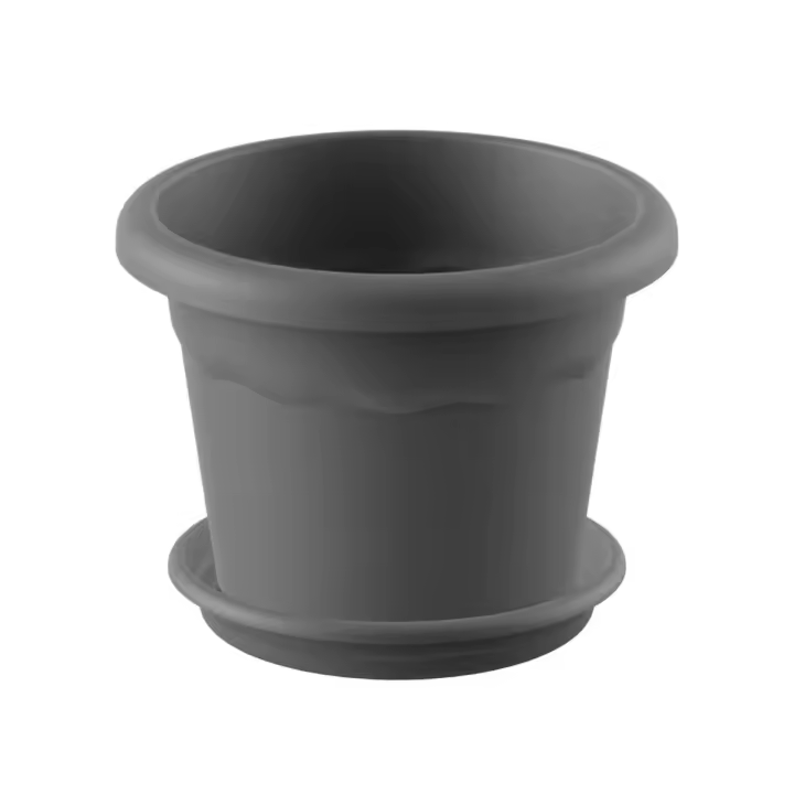Plastiken - Maceta Redonda con Plato Color Antracita Terra 30 X 22 Cm - Alta Calidad - 1