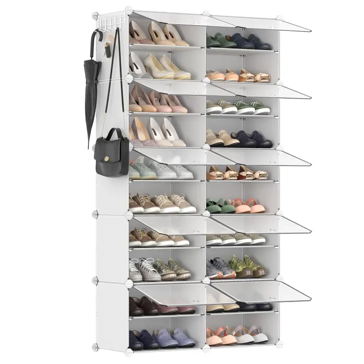 Zapatero modular con 10 compartimentos, mueble de plástico versátil con puertas, estructura de acero, cubos de 30x40x30 cm - 1